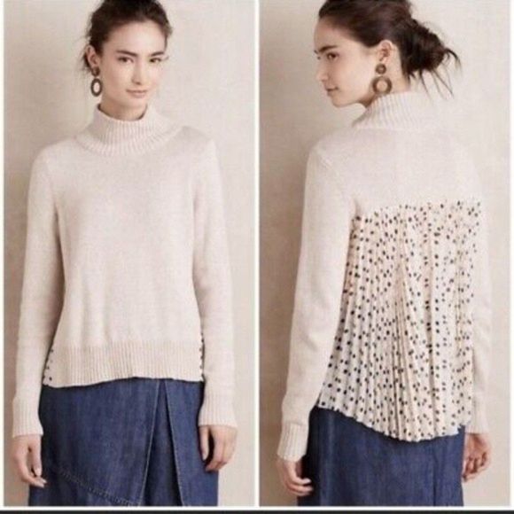 Moth Anthropologie Sweater Apres Fete Chiffon Cashmere Blend Back Mock Neck - Picture 1 of 12
